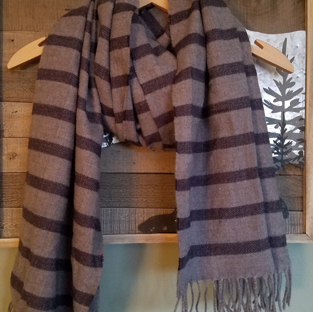 Grey & Navy Stripe Cozy Scarf
